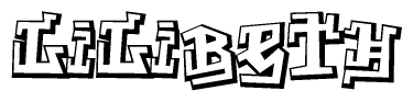 The clipart image depicts the word Lilibeth in a style reminiscent of graffiti. The letters are drawn in a bold, block-like script with sharp angles and a three-dimensional appearance.