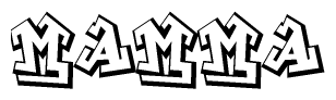 The image is a stylized representation of the letters Mamma designed to mimic the look of graffiti text. The letters are bold and have a three-dimensional appearance, with emphasis on angles and shadowing effects.
