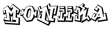 The clipart image depicts the word Moniika in a style reminiscent of graffiti. The letters are drawn in a bold, block-like script with sharp angles and a three-dimensional appearance.