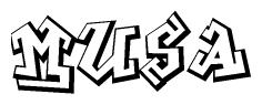 The clipart image depicts the word Musa in a style reminiscent of graffiti. The letters are drawn in a bold, block-like script with sharp angles and a three-dimensional appearance.