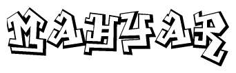 The clipart image depicts the word Mahyar in a style reminiscent of graffiti. The letters are drawn in a bold, block-like script with sharp angles and a three-dimensional appearance.
