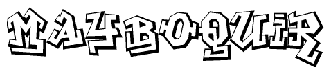 The clipart image depicts the word Mayboquir in a style reminiscent of graffiti. The letters are drawn in a bold, block-like script with sharp angles and a three-dimensional appearance.