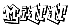 The image is a stylized representation of the letters Minn designed to mimic the look of graffiti text. The letters are bold and have a three-dimensional appearance, with emphasis on angles and shadowing effects.