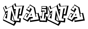 The image is a stylized representation of the letters Naina designed to mimic the look of graffiti text. The letters are bold and have a three-dimensional appearance, with emphasis on angles and shadowing effects.