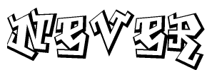 The clipart image depicts the word Never in a style reminiscent of graffiti. The letters are drawn in a bold, block-like script with sharp angles and a three-dimensional appearance.