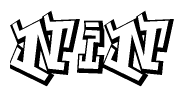 The image is a stylized representation of the letters Nin designed to mimic the look of graffiti text. The letters are bold and have a three-dimensional appearance, with emphasis on angles and shadowing effects.