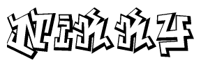 The clipart image depicts the word Nikky in a style reminiscent of graffiti. The letters are drawn in a bold, block-like script with sharp angles and a three-dimensional appearance.