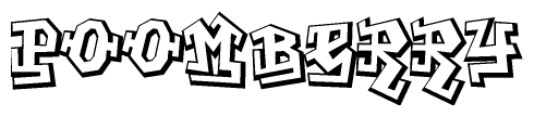 The clipart image depicts the word Poomberry in a style reminiscent of graffiti. The letters are drawn in a bold, block-like script with sharp angles and a three-dimensional appearance.