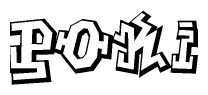 The clipart image depicts the word Poki in a style reminiscent of graffiti. The letters are drawn in a bold, block-like script with sharp angles and a three-dimensional appearance.