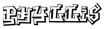 The clipart image depicts the word Phyllis in a style reminiscent of graffiti. The letters are drawn in a bold, block-like script with sharp angles and a three-dimensional appearance.