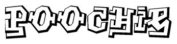 The clipart image depicts the word Poochie in a style reminiscent of graffiti. The letters are drawn in a bold, block-like script with sharp angles and a three-dimensional appearance.