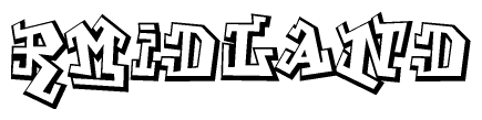 The clipart image depicts the word Rmidland in a style reminiscent of graffiti. The letters are drawn in a bold, block-like script with sharp angles and a three-dimensional appearance.