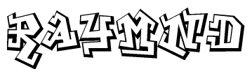 The clipart image depicts the word Raymnd in a style reminiscent of graffiti. The letters are drawn in a bold, block-like script with sharp angles and a three-dimensional appearance.