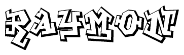 The clipart image depicts the word Raymon in a style reminiscent of graffiti. The letters are drawn in a bold, block-like script with sharp angles and a three-dimensional appearance.