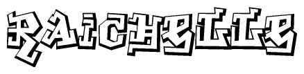The clipart image depicts the word Raichelle in a style reminiscent of graffiti. The letters are drawn in a bold, block-like script with sharp angles and a three-dimensional appearance.