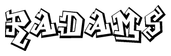 The clipart image depicts the word Radams in a style reminiscent of graffiti. The letters are drawn in a bold, block-like script with sharp angles and a three-dimensional appearance.