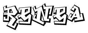 The clipart image depicts the word Renea in a style reminiscent of graffiti. The letters are drawn in a bold, block-like script with sharp angles and a three-dimensional appearance.