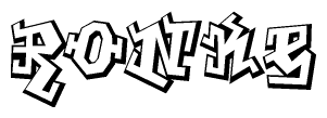 The clipart image depicts the word Ronke in a style reminiscent of graffiti. The letters are drawn in a bold, block-like script with sharp angles and a three-dimensional appearance.