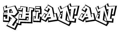 The image is a stylized representation of the letters Rhianan designed to mimic the look of graffiti text. The letters are bold and have a three-dimensional appearance, with emphasis on angles and shadowing effects.