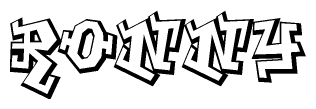 The clipart image depicts the word Ronny in a style reminiscent of graffiti. The letters are drawn in a bold, block-like script with sharp angles and a three-dimensional appearance.