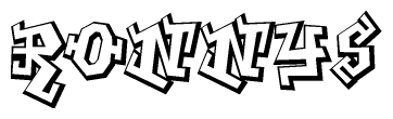 The clipart image depicts the word Ronnys in a style reminiscent of graffiti. The letters are drawn in a bold, block-like script with sharp angles and a three-dimensional appearance.
