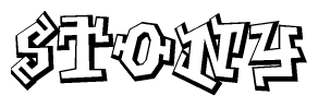 The clipart image depicts the word Stony in a style reminiscent of graffiti. The letters are drawn in a bold, block-like script with sharp angles and a three-dimensional appearance.