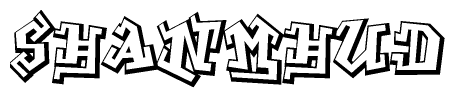 The image is a stylized representation of the letters Shanmhud designed to mimic the look of graffiti text. The letters are bold and have a three-dimensional appearance, with emphasis on angles and shadowing effects.
