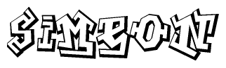 The clipart image depicts the word Simeon in a style reminiscent of graffiti. The letters are drawn in a bold, block-like script with sharp angles and a three-dimensional appearance.