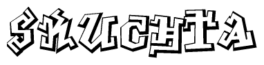 The clipart image depicts the word Skuchta in a style reminiscent of graffiti. The letters are drawn in a bold, block-like script with sharp angles and a three-dimensional appearance.