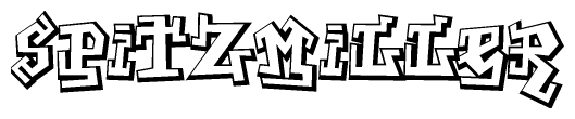 The clipart image depicts the word Spitzmiller in a style reminiscent of graffiti. The letters are drawn in a bold, block-like script with sharp angles and a three-dimensional appearance.