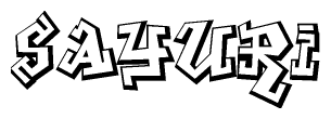 The image is a stylized representation of the letters Sayuri designed to mimic the look of graffiti text. The letters are bold and have a three-dimensional appearance, with emphasis on angles and shadowing effects.