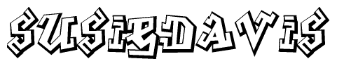 The clipart image depicts the word Susiedavis in a style reminiscent of graffiti. The letters are drawn in a bold, block-like script with sharp angles and a three-dimensional appearance.