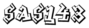The clipart image depicts the word Sas143 in a style reminiscent of graffiti. The letters are drawn in a bold, block-like script with sharp angles and a three-dimensional appearance.