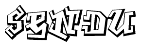 The image is a stylized representation of the letters Sendu designed to mimic the look of graffiti text. The letters are bold and have a three-dimensional appearance, with emphasis on angles and shadowing effects.