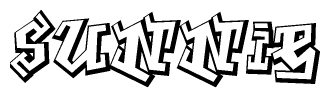 The clipart image depicts the word Sunnie in a style reminiscent of graffiti. The letters are drawn in a bold, block-like script with sharp angles and a three-dimensional appearance.