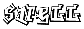 The clipart image depicts the word Snell in a style reminiscent of graffiti. The letters are drawn in a bold, block-like script with sharp angles and a three-dimensional appearance.
