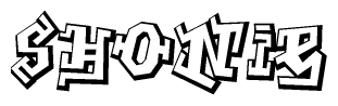 The image is a stylized representation of the letters Shonie designed to mimic the look of graffiti text. The letters are bold and have a three-dimensional appearance, with emphasis on angles and shadowing effects.