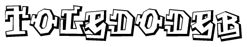 The clipart image depicts the word Toledodeb in a style reminiscent of graffiti. The letters are drawn in a bold, block-like script with sharp angles and a three-dimensional appearance.