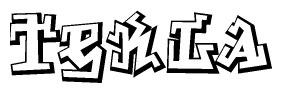 The clipart image depicts the word Tekla in a style reminiscent of graffiti. The letters are drawn in a bold, block-like script with sharp angles and a three-dimensional appearance.