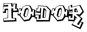 The clipart image depicts the word Todor in a style reminiscent of graffiti. The letters are drawn in a bold, block-like script with sharp angles and a three-dimensional appearance.