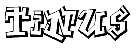 The image is a stylized representation of the letters Tinus designed to mimic the look of graffiti text. The letters are bold and have a three-dimensional appearance, with emphasis on angles and shadowing effects.