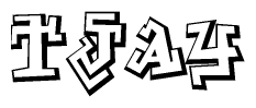 The clipart image depicts the word Tjay in a style reminiscent of graffiti. The letters are drawn in a bold, block-like script with sharp angles and a three-dimensional appearance.