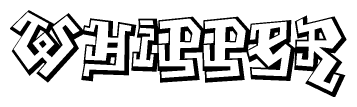 The image is a stylized representation of the letters Whipper designed to mimic the look of graffiti text. The letters are bold and have a three-dimensional appearance, with emphasis on angles and shadowing effects.