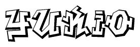 The clipart image depicts the word Yukio in a style reminiscent of graffiti. The letters are drawn in a bold, block-like script with sharp angles and a three-dimensional appearance.
