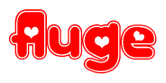 The image is a clipart featuring the word Auge written in a stylized font with a heart shape replacing inserted into the center of each letter. The color scheme of the text and hearts is red with a light outline.