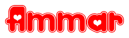 The image displays the word Ammar written in a stylized red font with hearts inside the letters.