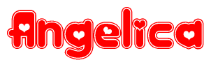 The image displays the word Angelica written in a stylized red font with hearts inside the letters.