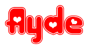 The image displays the word Ayde written in a stylized red font with hearts inside the letters.