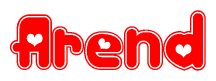 The image displays the word Arend written in a stylized red font with hearts inside the letters.
