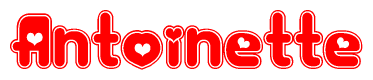 The image is a clipart featuring the word Antoinette written in a stylized font with a heart shape replacing inserted into the center of each letter. The color scheme of the text and hearts is red with a light outline.